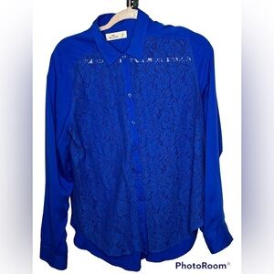 Hollister Blue Lace Front Button Imperfection Down Top Sz Med